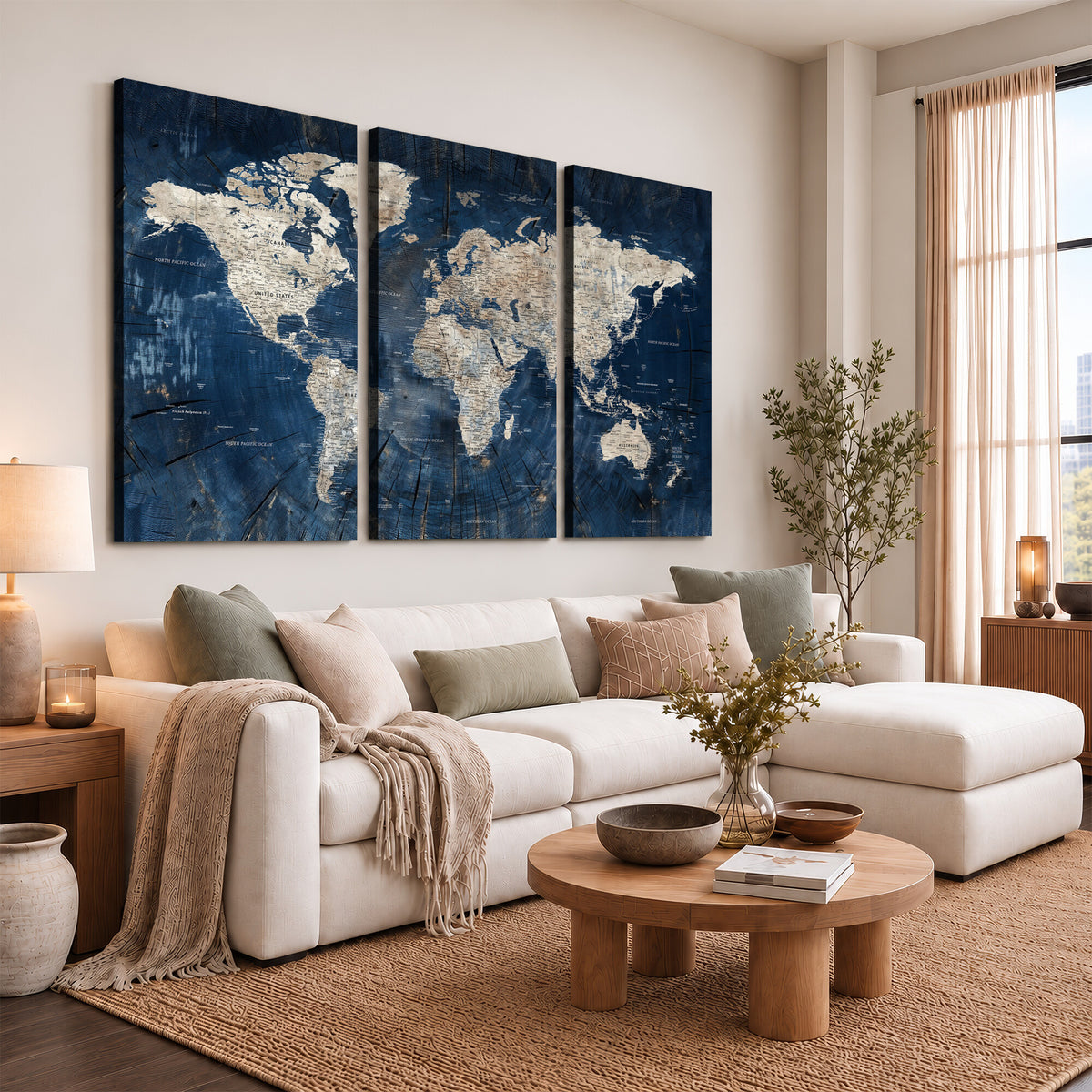 56126010-MGV-CV-36X24 - Large Blue World Map Wall Art Canvas Print for Home Office