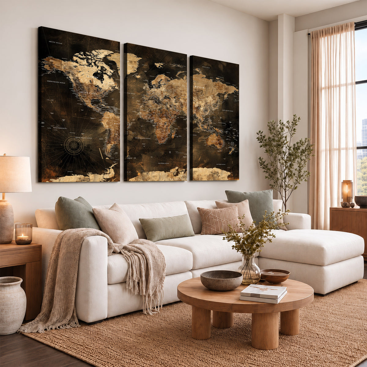 97742922-MGV-CV-36X24 - World Map Canvas Print, Modern Decorative Framed Map Artwork