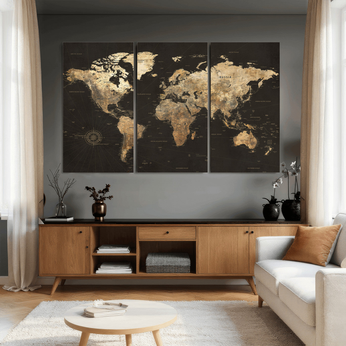 70985630-MGV-CV-36X24 - World Map Wall Art Canvas Print, Modern Decorative Framed Map Artwork Prints for Living Room, Office, Bedroom Wall Decor