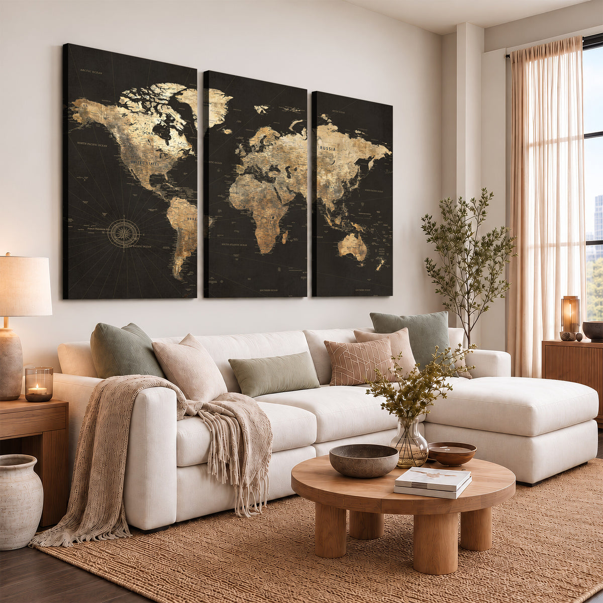 70985630-MGV-CV-36X24 - Framed World Map with Pin Canvas Print – Detailed World Map