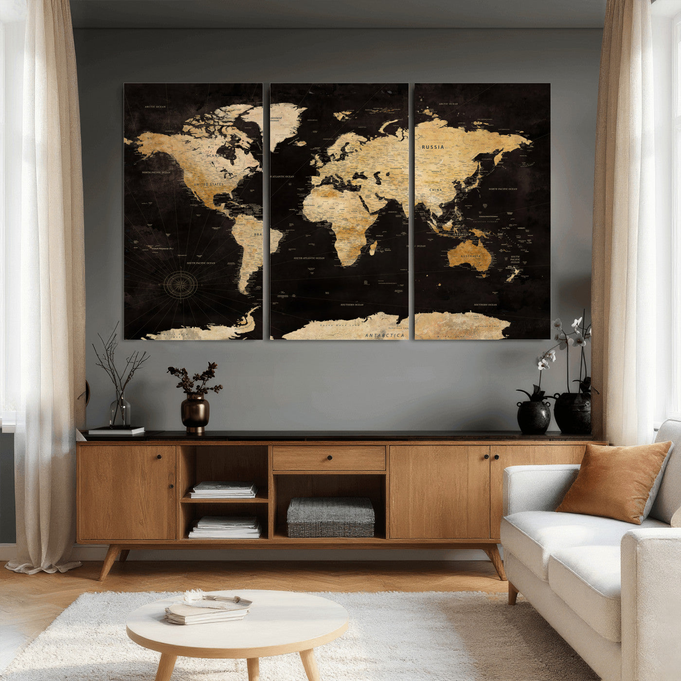 70468159-MGV-CV-36X24 - World Map Wall Art Canvas Print, Modern Decorative Framed Map Artwork Prints for Living Room, Office, Bedroom Wall Decor