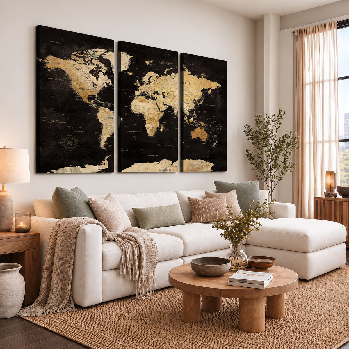 70468159-MGV-CV-36X24 - Extra Large World Map Canvas Print – Detailed Map Classic
