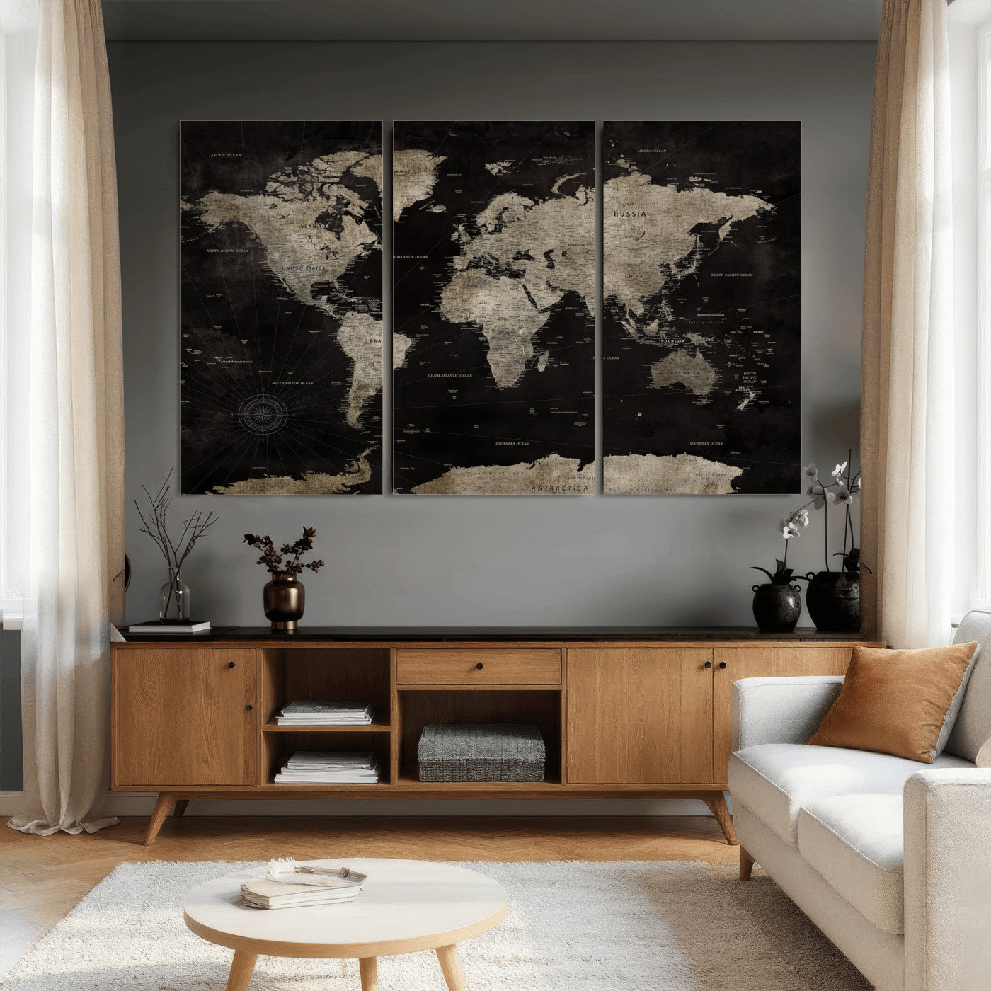 56225956-MGV-CV-36X24 - World Map Wall Art Canvas Print, Modern Decorative Framed Map Artwork Prints for Living Room, Office, Bedroom Wall Decor