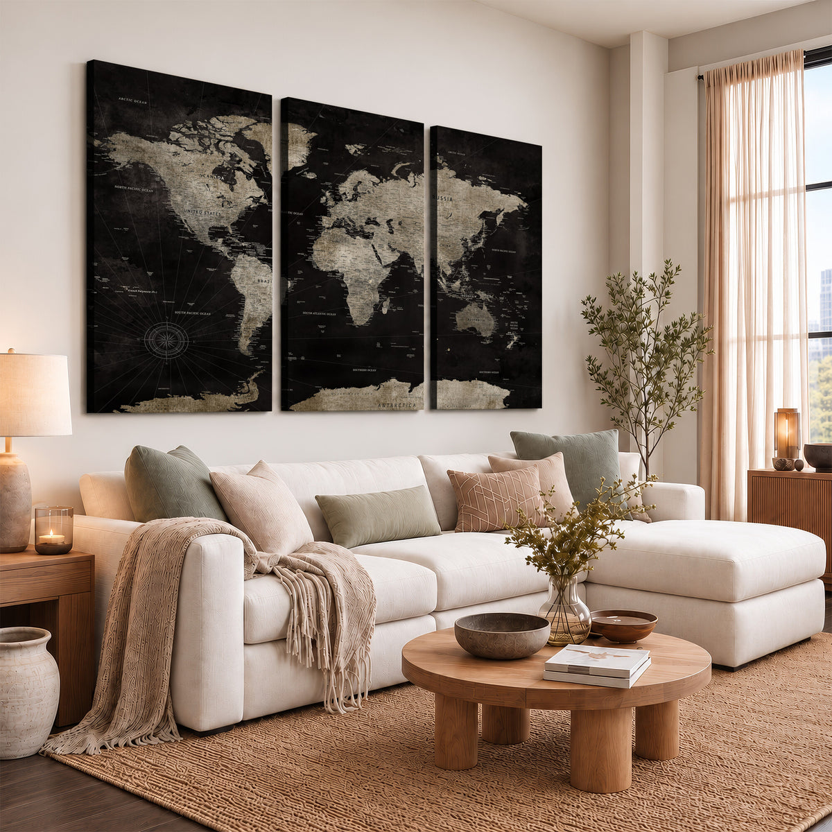 56225956-MGV-CV-36X24 - Detailed World Map Wall Art Print - Large Framed World Map