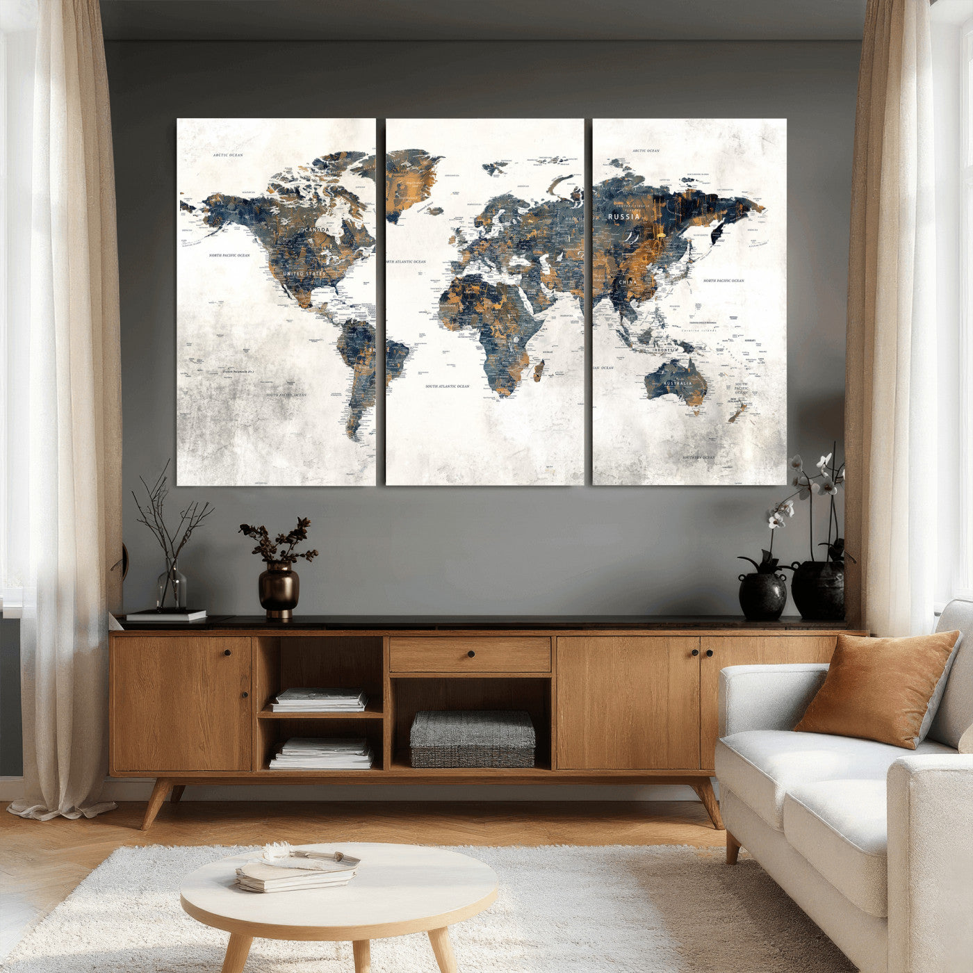 52451147-MGV-CV-36X24 - World Map Wall Art Canvas Print, Modern Decorative Framed Map Artwork Prints for Living Room, Office, Bedroom Wall Decor