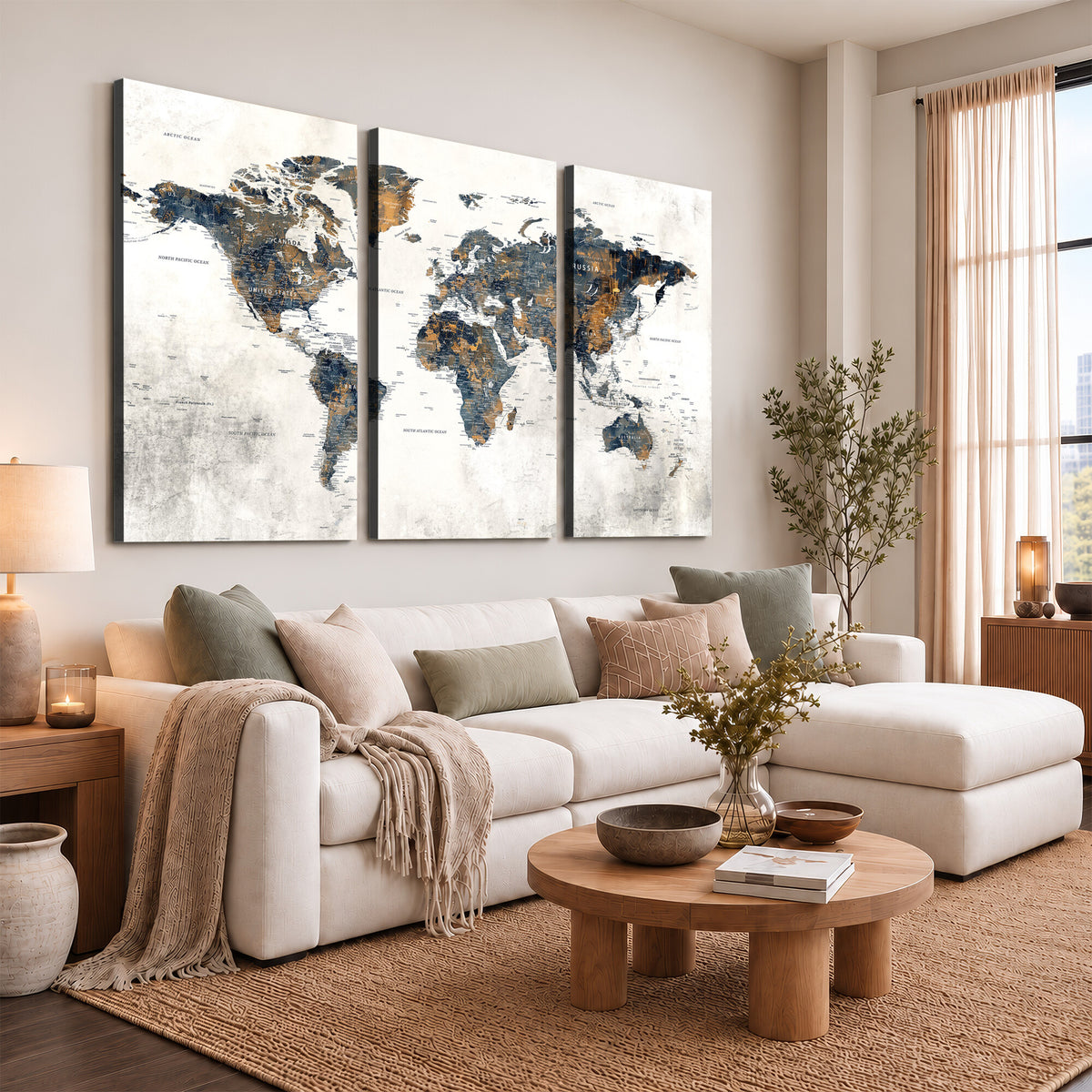 52451147-MGV-CV-36X24 - World Map Wall Art Canvas Print for Office Wall Decor