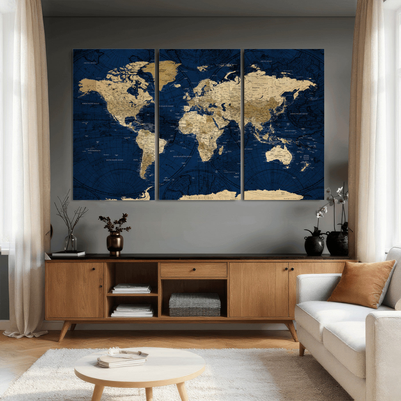 54770746-MGV-CV-36X24 - World Map Wall Art Canvas Print, Modern Decorative Framed Map Artwork Prints for Living Room, Office, Bedroom Wall Decor