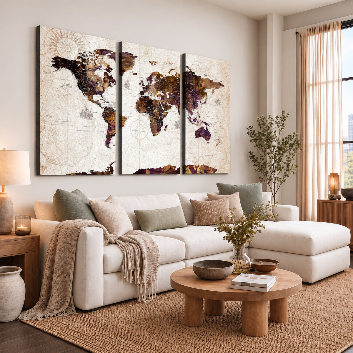 53400857-MGV-CV-36X24 - Blue Watercolor World Map Canvas Print – Framed Modern Wall