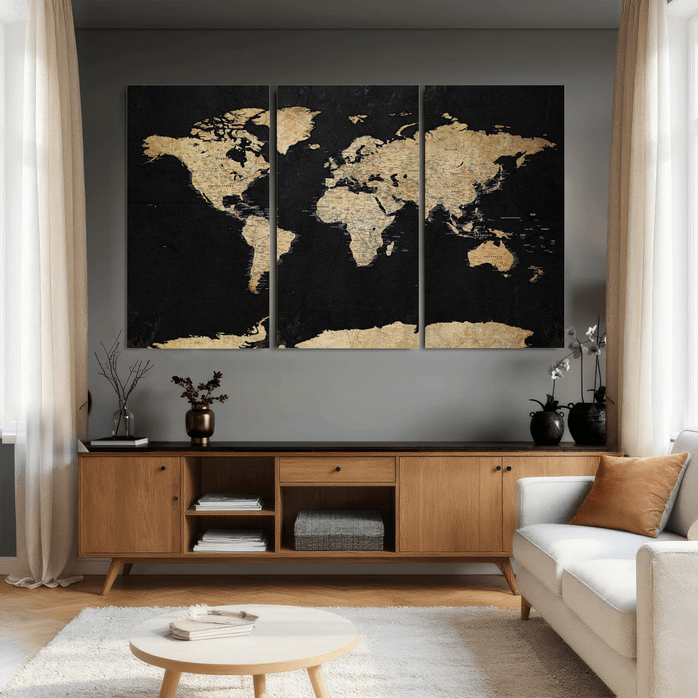 71518849-MGV-CV-36X24 - World Map Wall Art Canvas Print, Modern Decorative Framed Map Artwork Prints for Living Room, Office, Bedroom Wall Decor