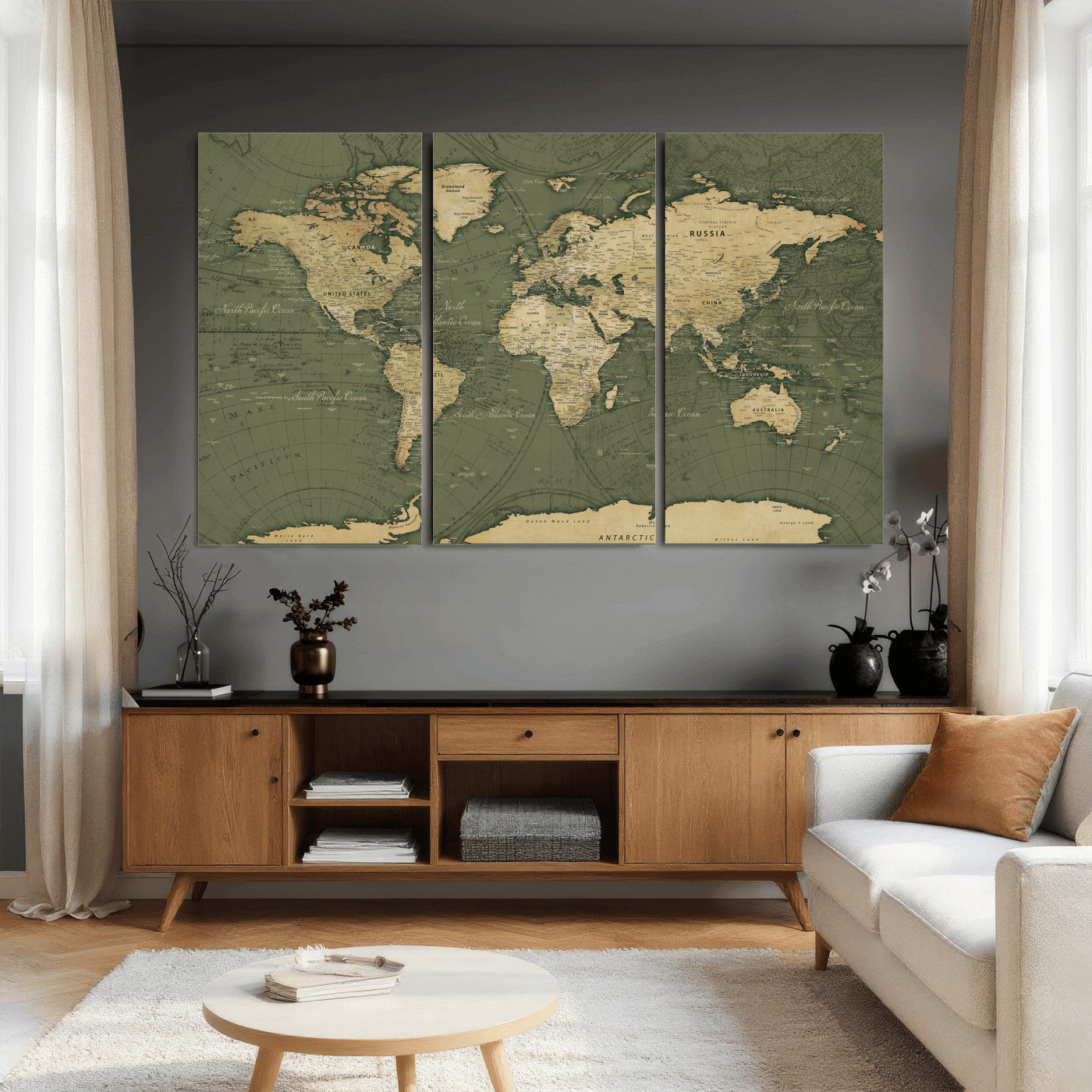 75846040-MGV-CV-36X24 - World Map Wall Art Canvas Print, Modern Decorative Framed Map Artwork Prints for Living Room, Office, Bedroom Wall Decor