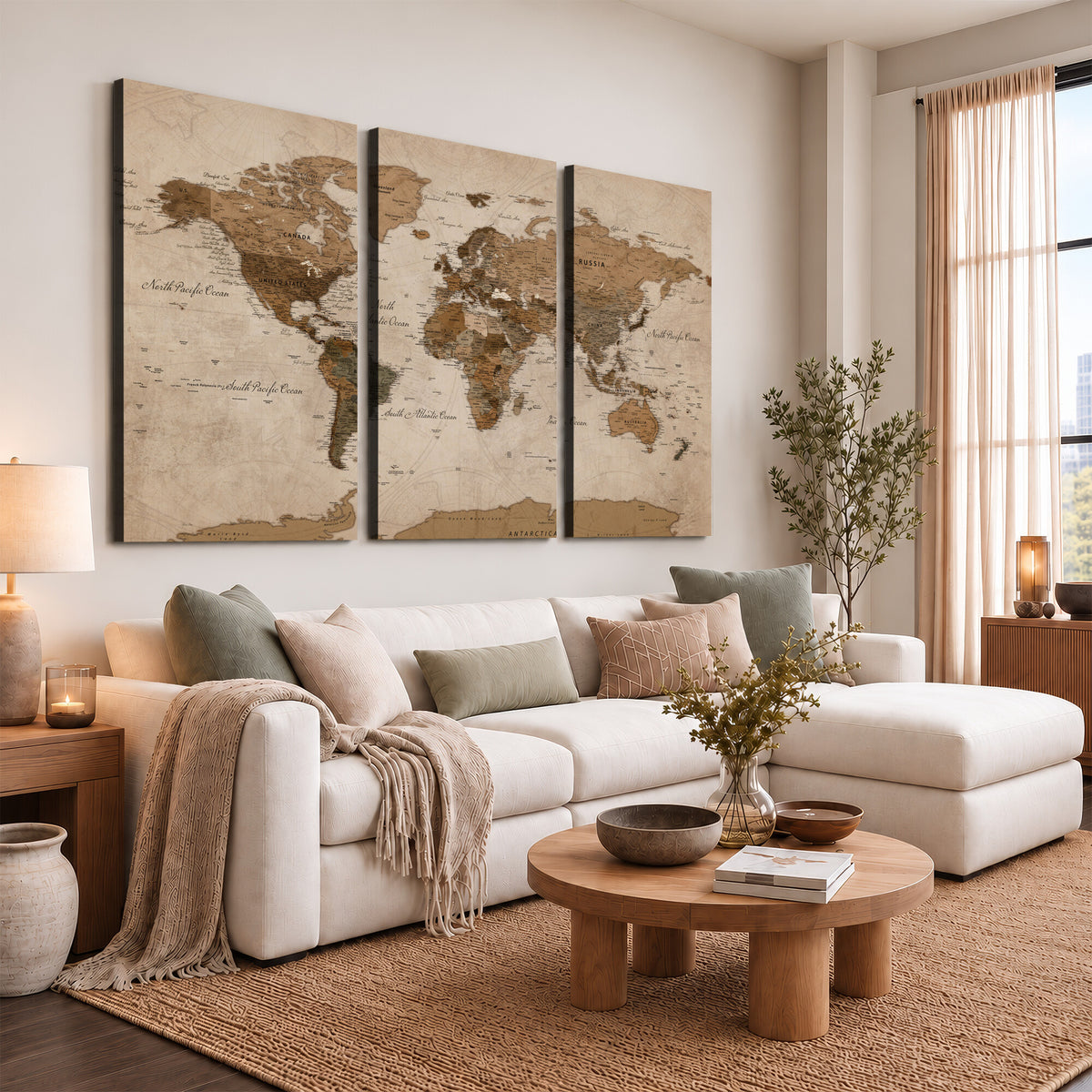40064188-MGV-CV-36X24 - World Map Wall Art Canvas Print, Modern Decorative Framed Map Artwork Prints for Living Room, Office, Bedroom Wall Decor