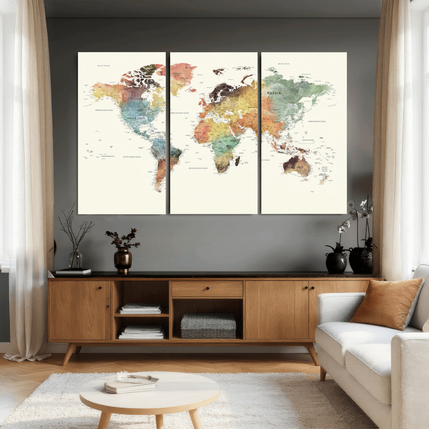 64206059-MGV-CV-36X24 - World Map Wall Art Canvas Print, Modern Decorative Framed Map Artwork Prints for Living Room, Office, Bedroom Wall Decor