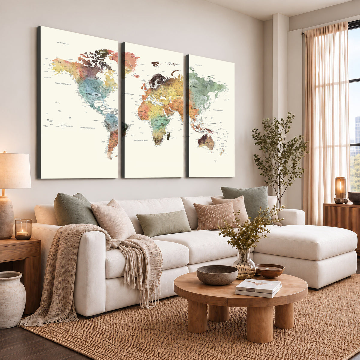 64206059-MGV-CV-36X24 - Framed World Map Wall Art Canvas Print for Living Room and Study Room