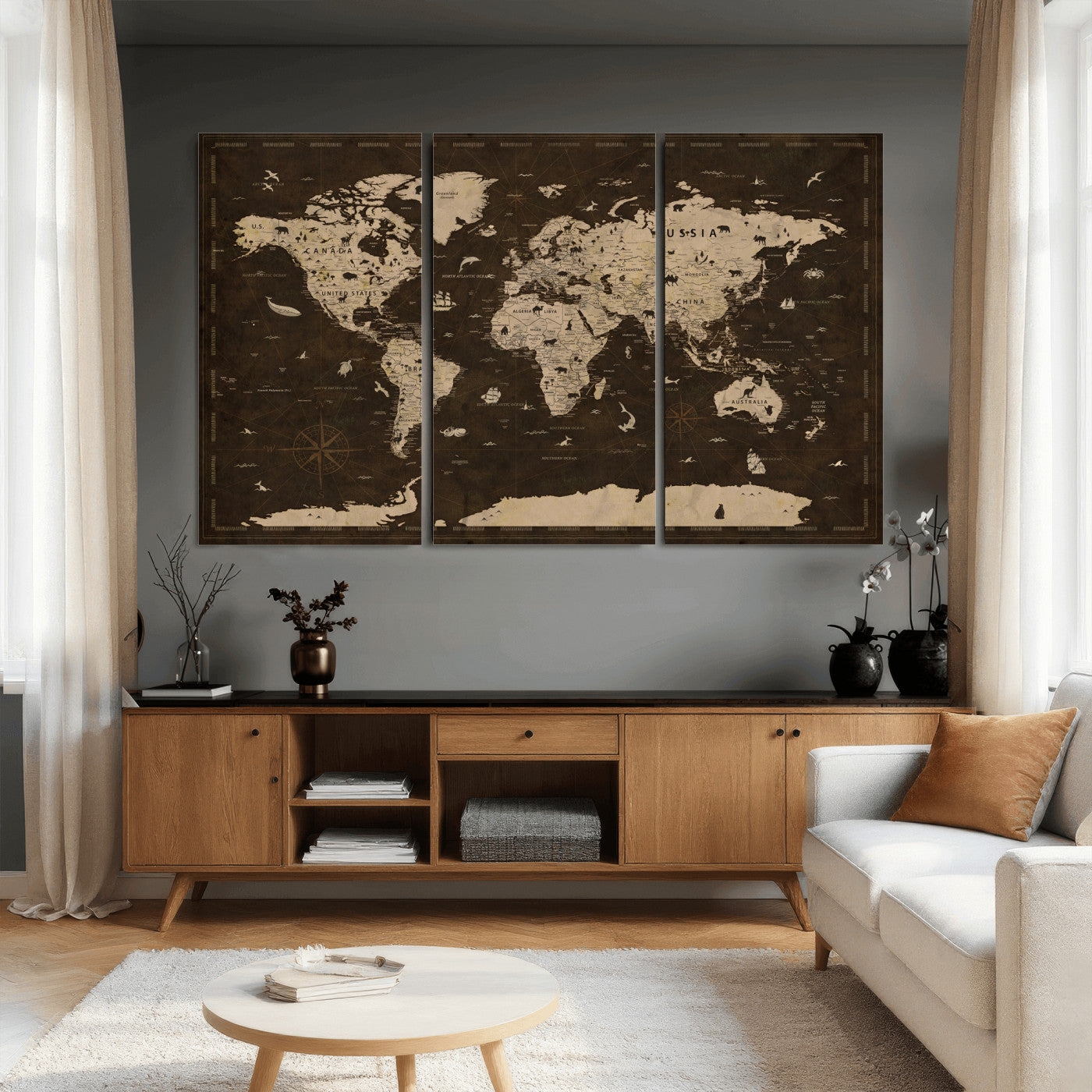 44276398-MGV-CV-36X24 - World Map Wall Art Canvas Print, Modern Decorative Framed Map Artwork Prints for Living Room, Office, Bedroom Wall Decor