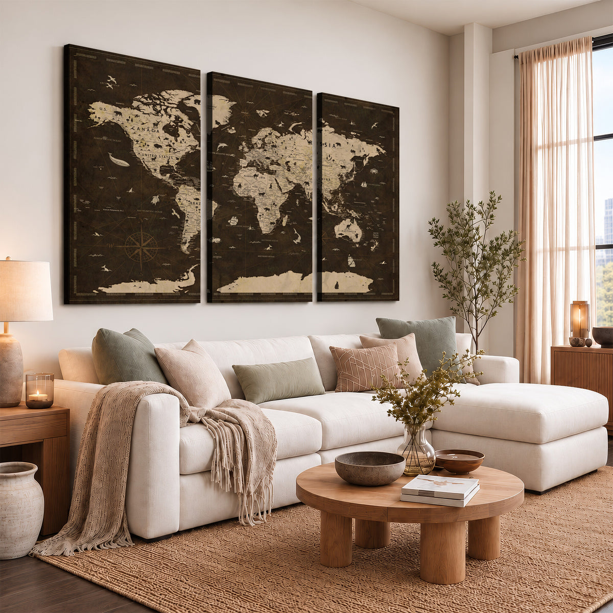 44276398-MGV-CV-36X24 - World Map Wall Art Canvas Print, Modern Decorative Framed Map Artwork Prints for Living Room, Office, Bedroom Wall Decor