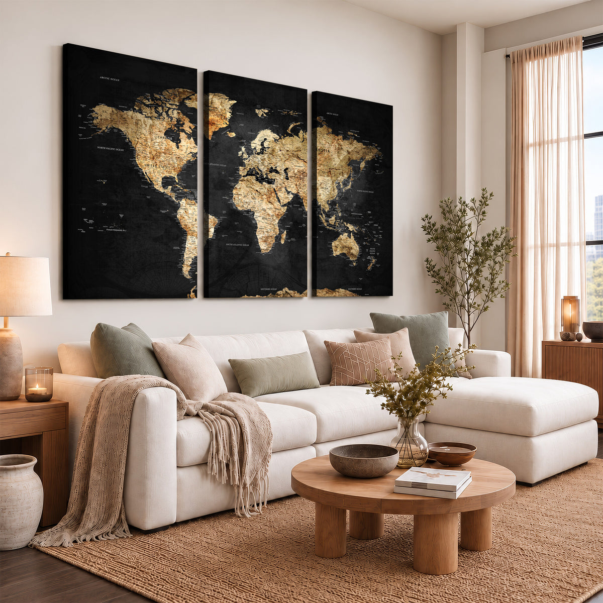 23568589-MGV-CV-36X24 - World Map Wall Art Canvas Print, Modern Decorative Framed Map Artwork Prints for Living Room, Office, Bedroom Wall Decor
