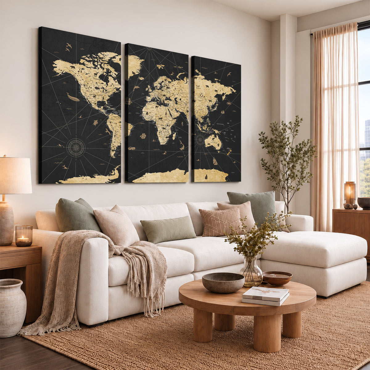 80270976-MGV-CV-36X24 - World Map Wall Art Canvas Print, Modern Decorative Framed Map Artwork Prints for Living Room, Office, Bedroom Wall Decor
