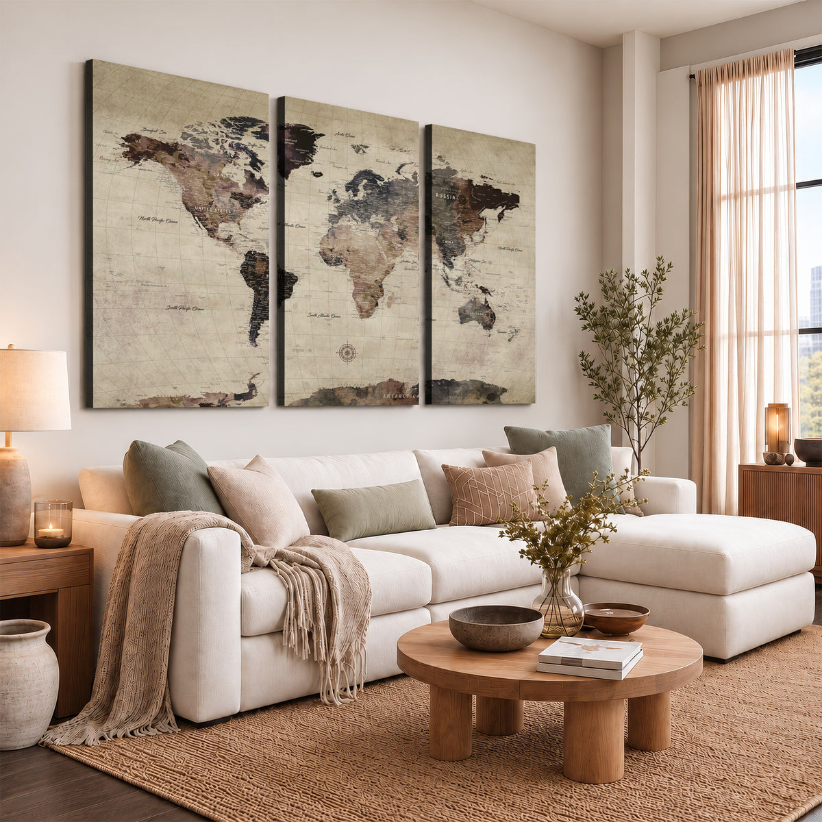 60560672-MGV-CV-36X24 - World Map Wall Art Canvas Print, Modern Decorative Framed Map Artwork Prints for Living Room, Office, Bedroom Wall Decor