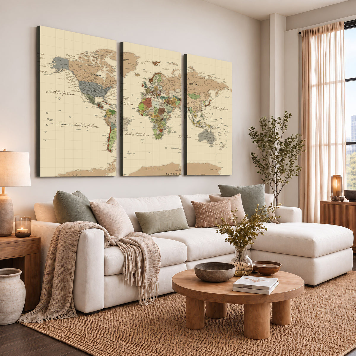 31407854-MGV-CV-36X24 - World Map Wall Art Canvas Print, Modern Decorative Framed Map Artwork Prints for Living Room, Office, Bedroom Wall Decor
