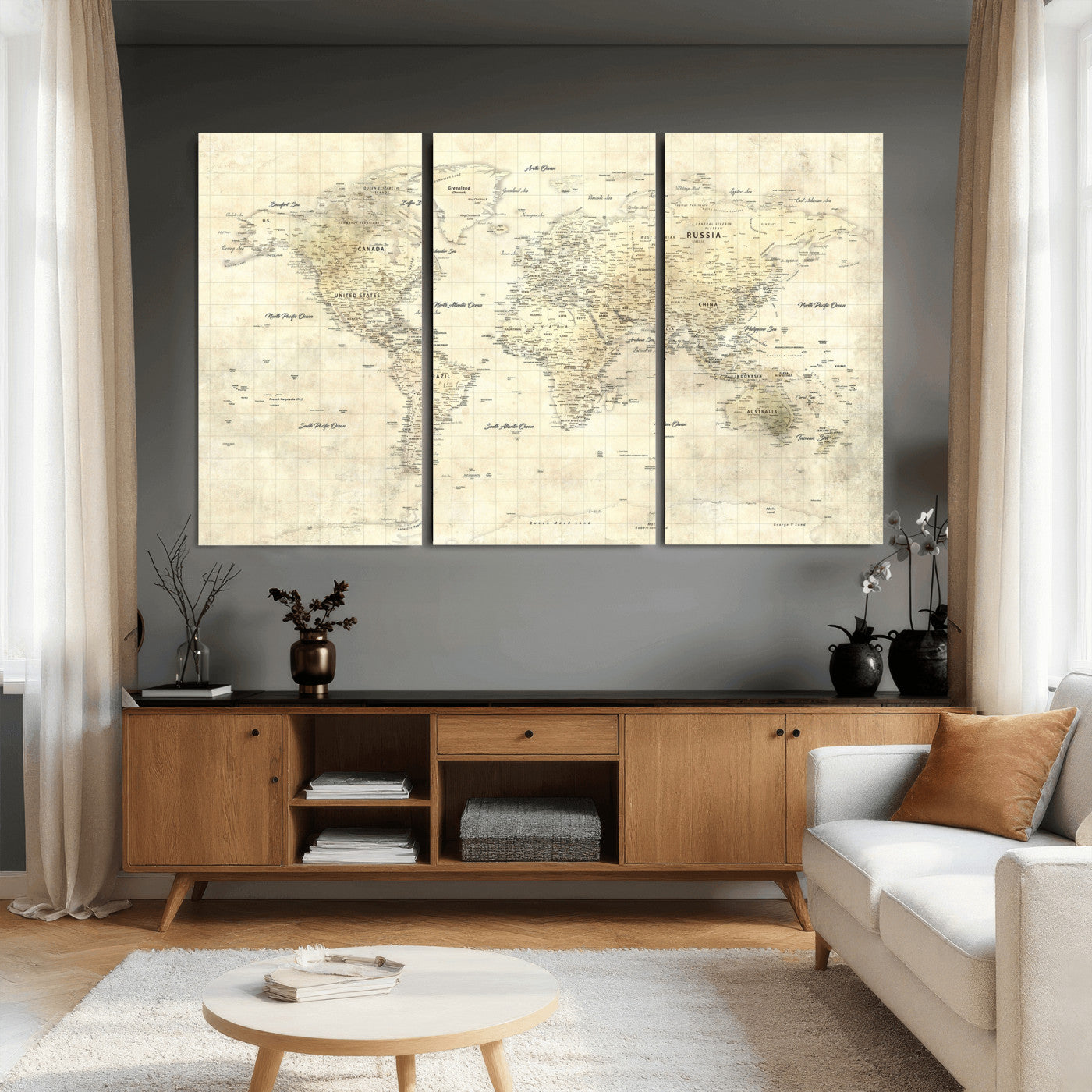 17101439-MGV-CV-36X24 - World Map Wall Art Canvas Print, Modern Decorative Framed Map Artwork Prints for Living Room, Office, Bedroom Wall Decor