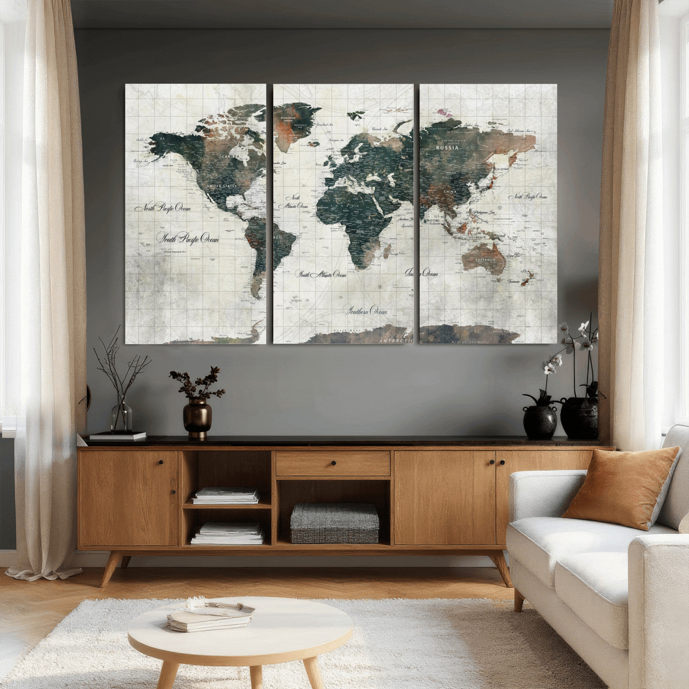 91179593-MGV-CV-36X24 - World Map Wall Art Canvas Print, Modern Decorative Framed Map Artwork Prints for Living Room, Office, Bedroom Wall Decor
