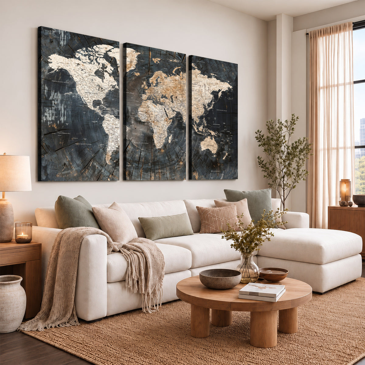 89162112-MGV-CV-36X24 - World Map Wall Art Canvas Print, Modern Decorative Framed Map Artwork Prints for Living Room, Office, Bedroom Wall Decor