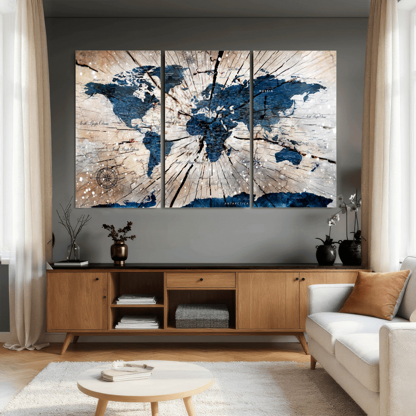 19478704-MGV-CV-36X24 - World Map Wall Art Canvas Print, Modern Decorative Framed Map Artwork Prints for Living Room, Office, Bedroom Wall Decor