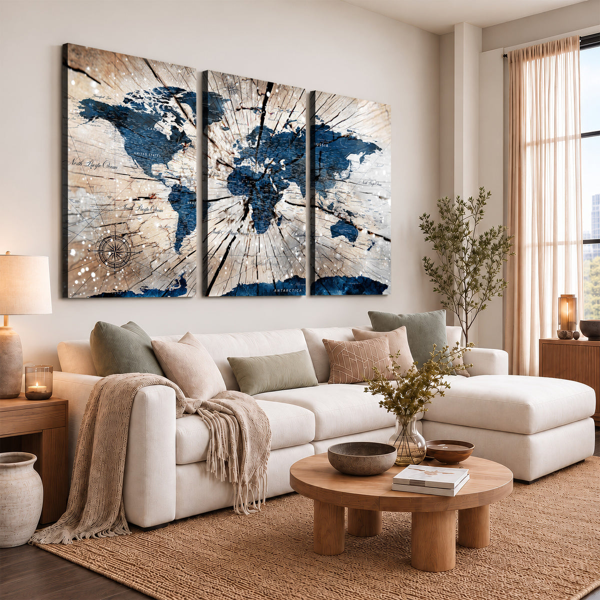 19478704-MGV-CV-36X24 - World Map Wall Art Canvas Print, Modern Decorative Framed Map Artwork Prints for Living Room, Office, Bedroom Wall Decor