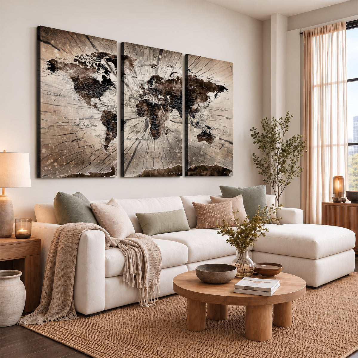 94623295-MGV-CV-36X24 - World Map Wall Art Canvas Print, Modern Decorative Framed Map Artwork Prints for Living Room, Office, Bedroom Wall Decor