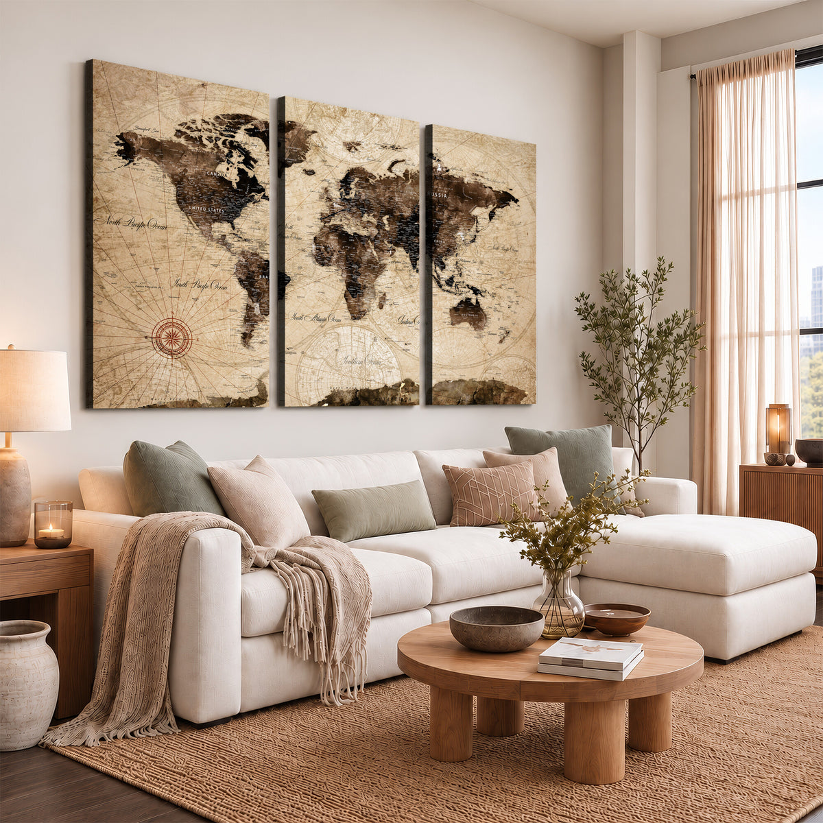 47657418-MGV-CV-36X24 - World Map Wall Art Canvas Print, Modern Decorative Framed Map Artwork Prints for Living Room, Office, Bedroom Wall Decor