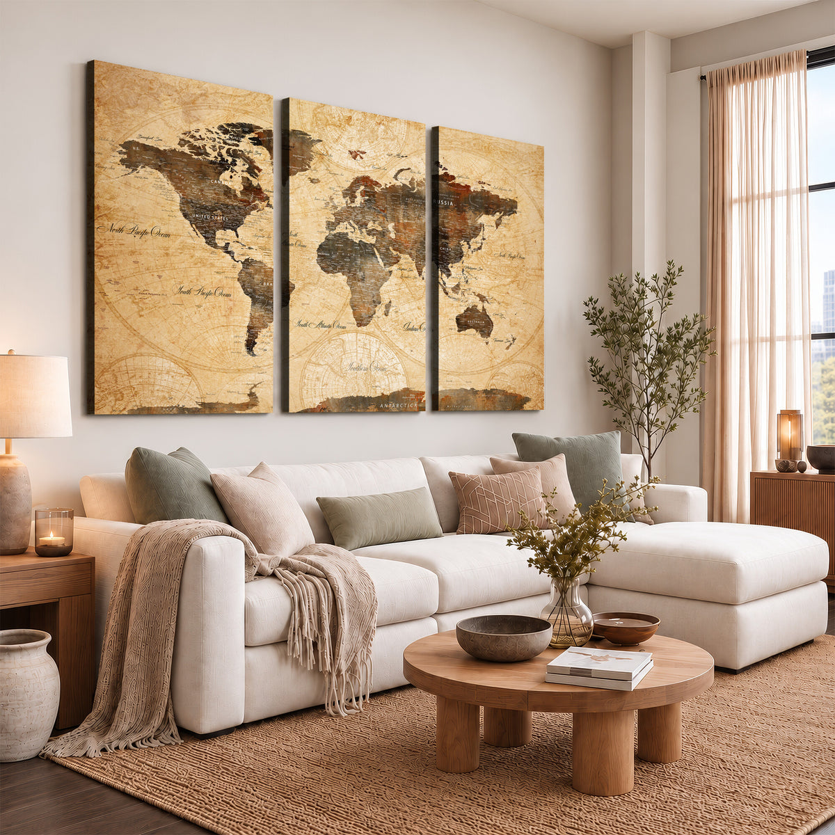 63156625-MGV-CV-36X24 - World Map Wall Art Canvas Print, Modern Decorative Framed Map Artwork Prints for Living Room, Office, Bedroom Wall Decor