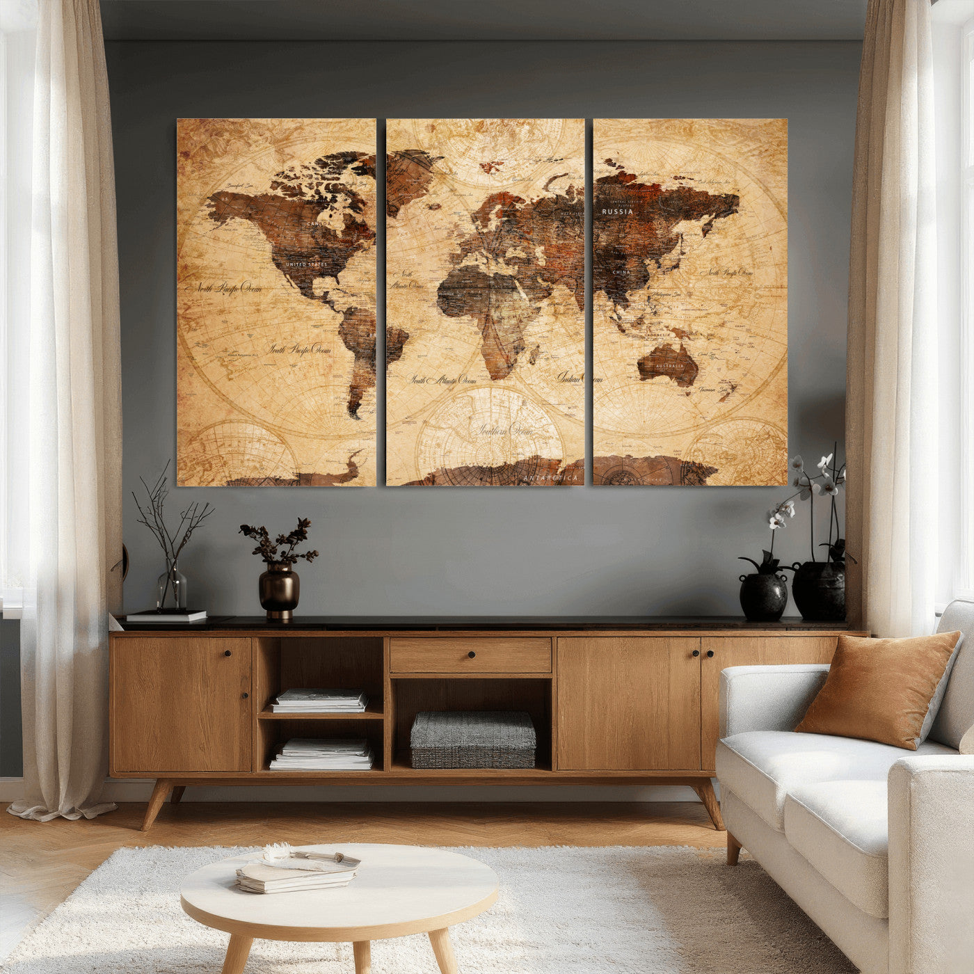 40760475-MGV-CV-36X24 - World Map Wall Art Canvas Print, Modern Decorative Framed Map Artwork Prints for Living Room, Office, Bedroom Wall Decor
