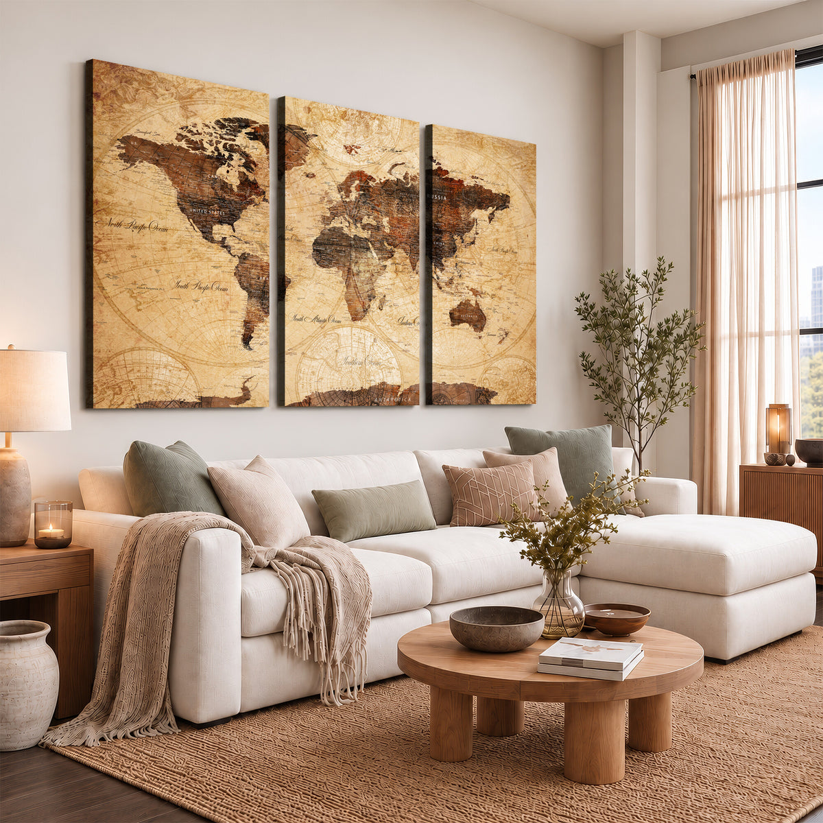 40760475-MGV-CV-36X24 - World Map Wall Art Canvas Print, Modern Decorative Framed Map Artwork Prints for Living Room, Office, Bedroom Wall Decor