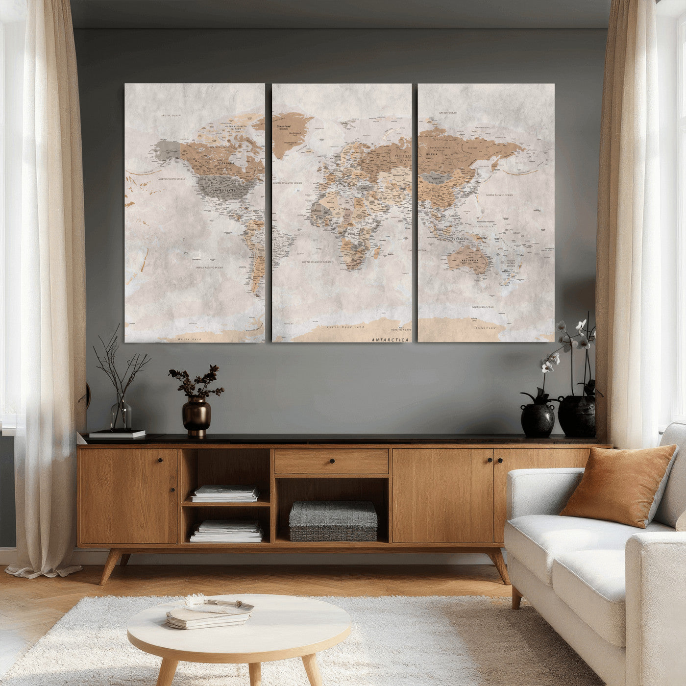 34051638-MGV-CV-36X24 - World Map Wall Art Canvas Print, Modern Decorative Framed Map Artwork Prints for Living Room, Office, Bedroom Wall Decor