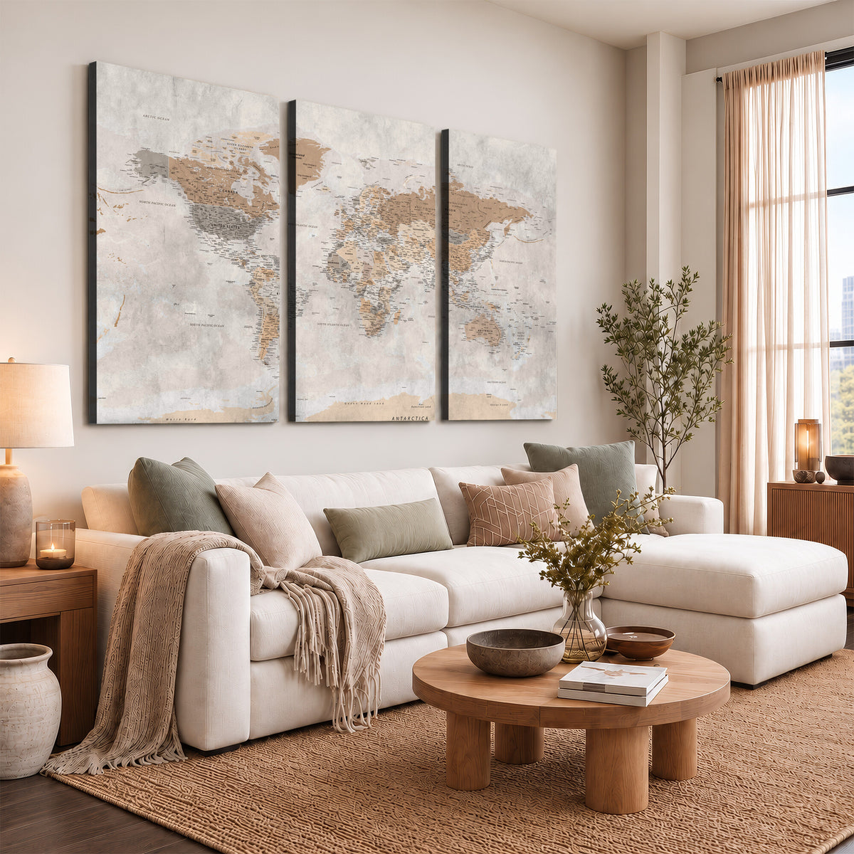 34051638-MGV-CV-36X24 - Detailed World Map Wall Art Canvas Print for Home and Office Decor