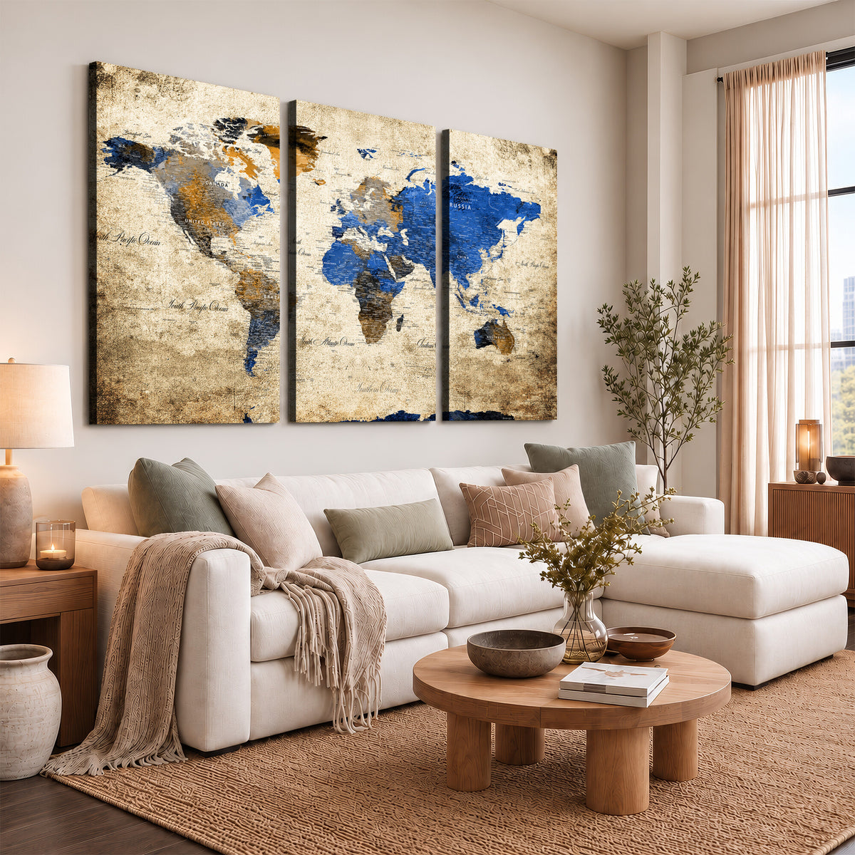 27314341-MGV-CV-36X24 - World Map Wall Art Canvas Print, Modern Decorative Framed Map Artwork Prints for Living Room, Office, Bedroom Wall Decor