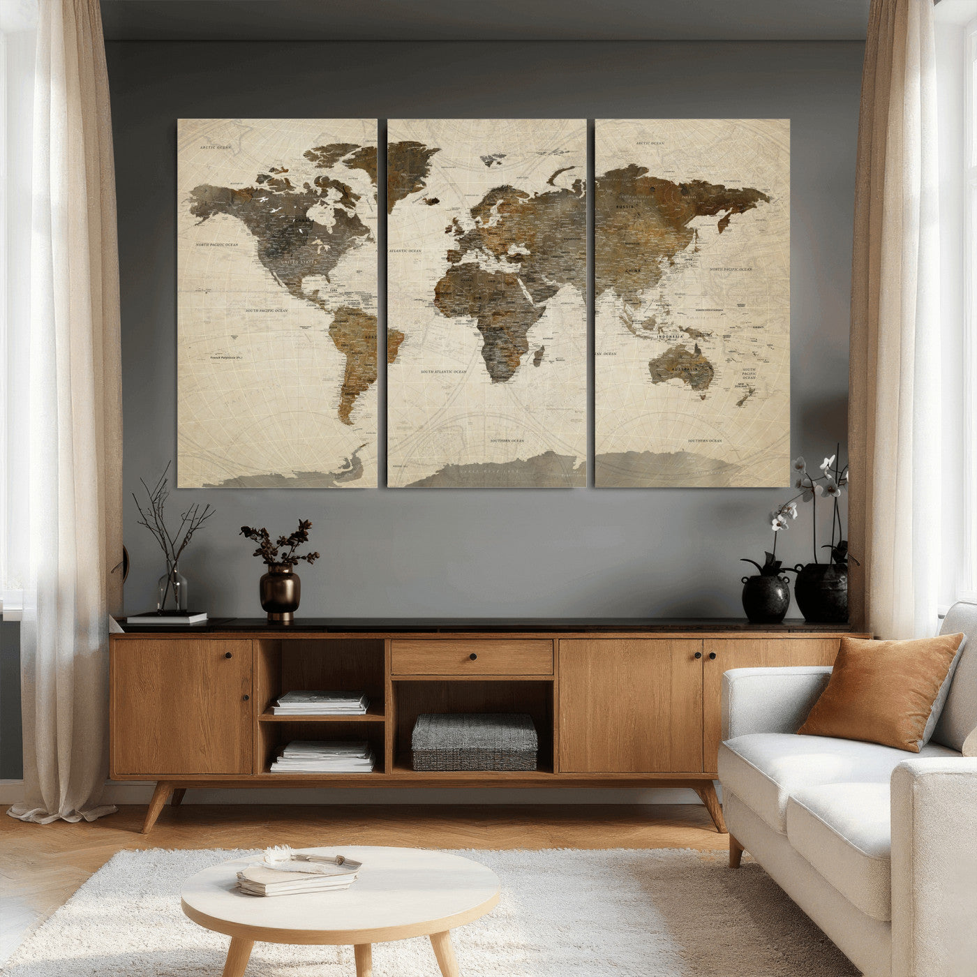 49623468-MGV-CV-36X24 - World Map Wall Art Canvas Print, Modern Decorative Framed Map Artwork Prints for Living Room, Office, Bedroom Wall Decor