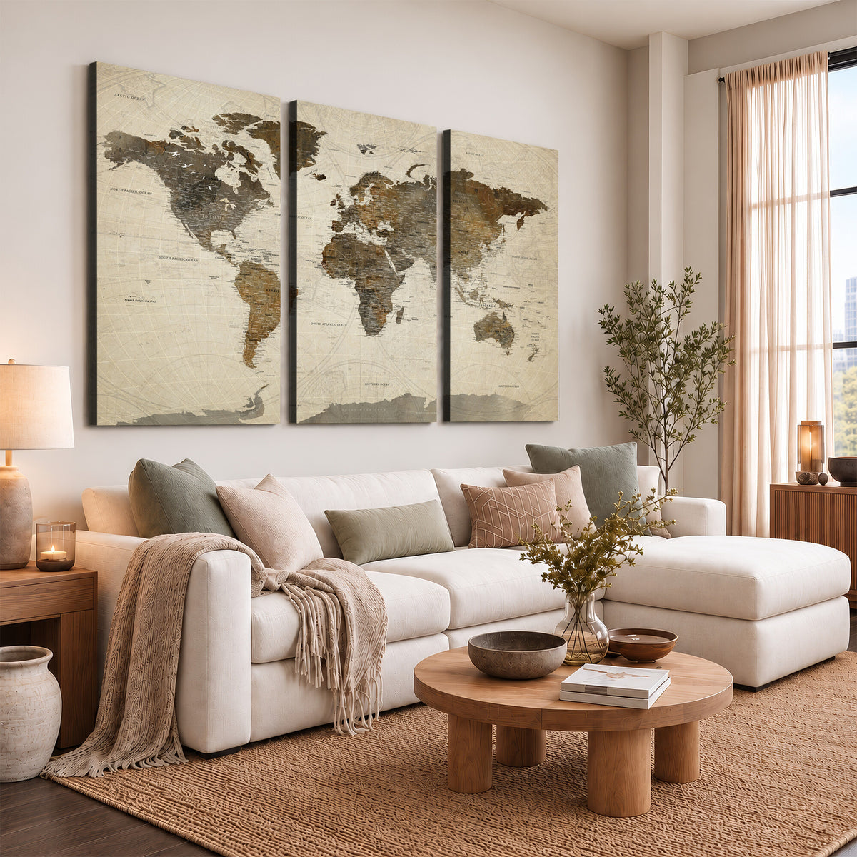 49623468-MGV-CV-36X24 - World Map Wall Art Canvas Print, Modern Decorative Framed Map Artwork Prints for Living Room, Office, Bedroom Wall Decor