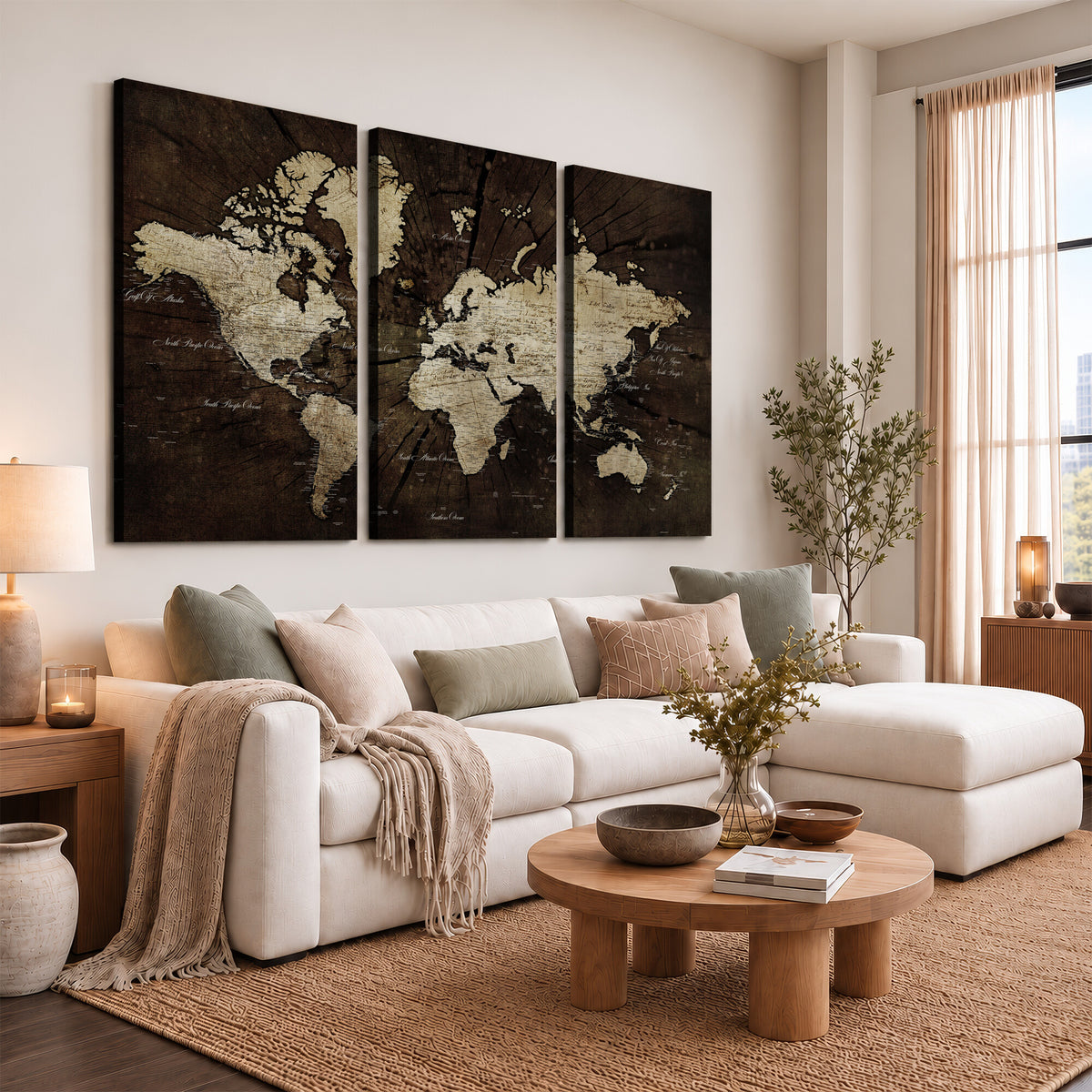 40991509-MGV-CV-36X24 - World Map Wall Art Canvas Print, Modern Decorative Framed Map Artwork Prints for Living Room, Office, Bedroom Wall Decor