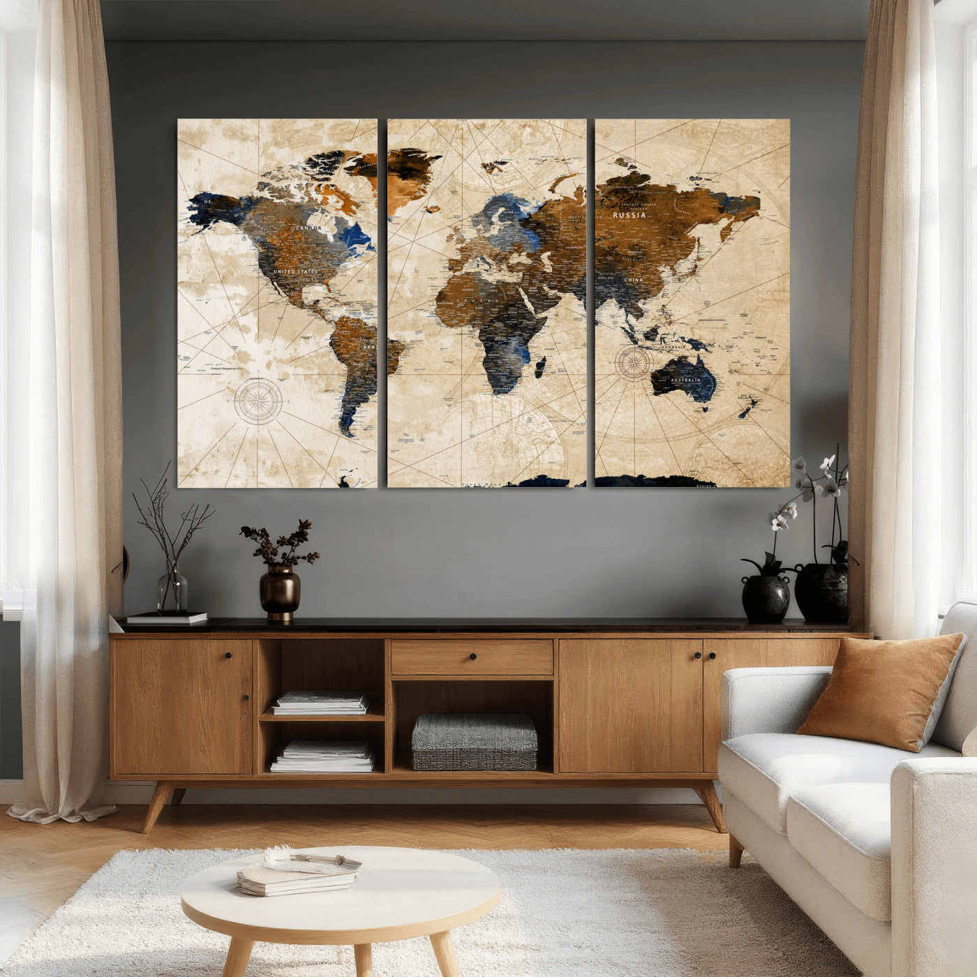 15727090-MGV-CV-36X24 - World Map Wall Art Canvas Print, Modern Decorative Framed Map Artwork Prints for Living Room, Office, Bedroom Wall Decor