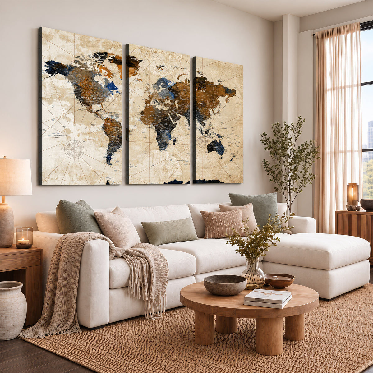 15727090-MGV-CV-36X24 - World Map Wall Art Canvas Print, Modern Decorative Framed Map Artwork Prints for Living Room, Office, Bedroom Wall Decor