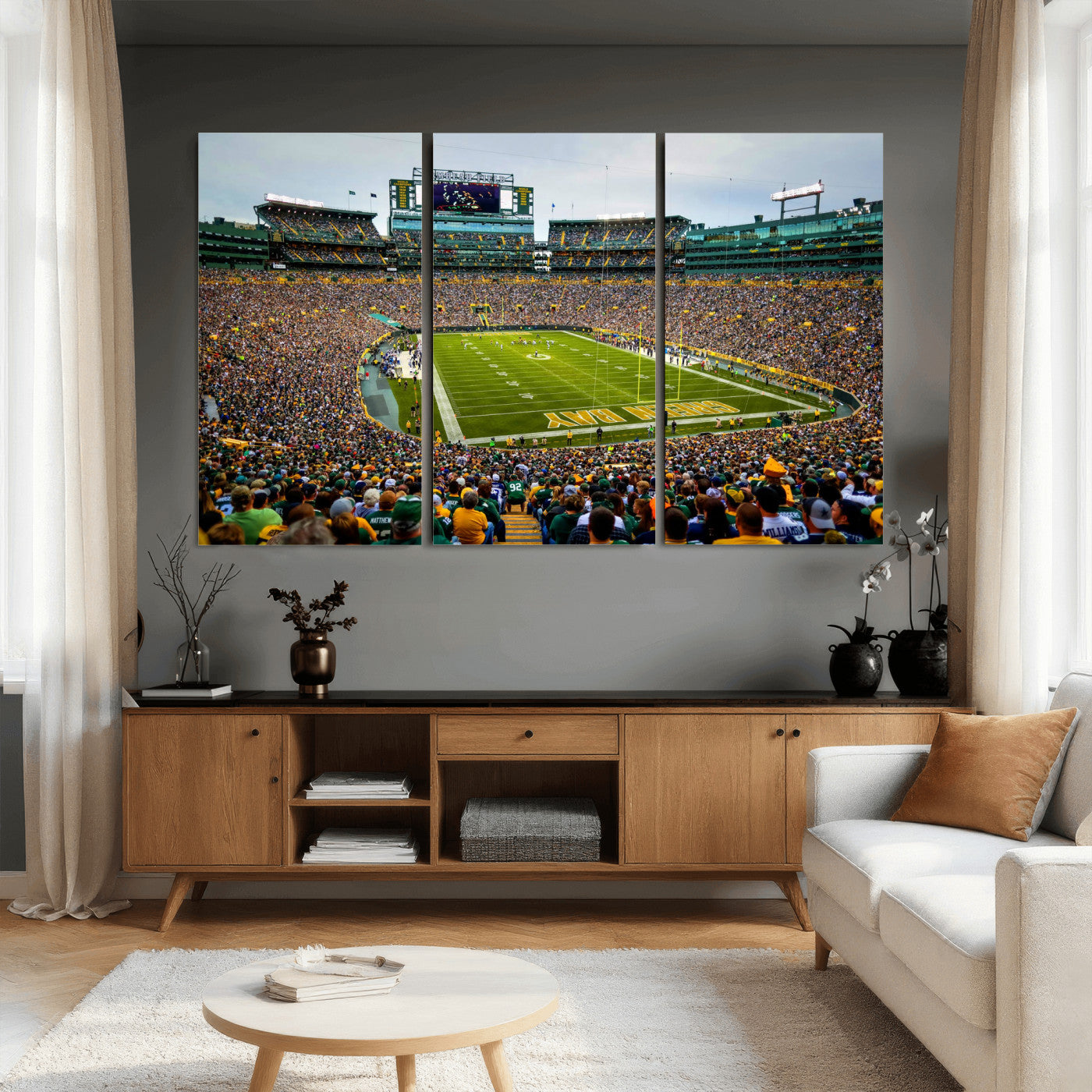 56521752-MGV-CV-36X24 - Green Bay Packers Stadium Wall Art Canvas Print, Lambeau Field Football Stadium Artwork, Framed Wall Art Ready to Hang