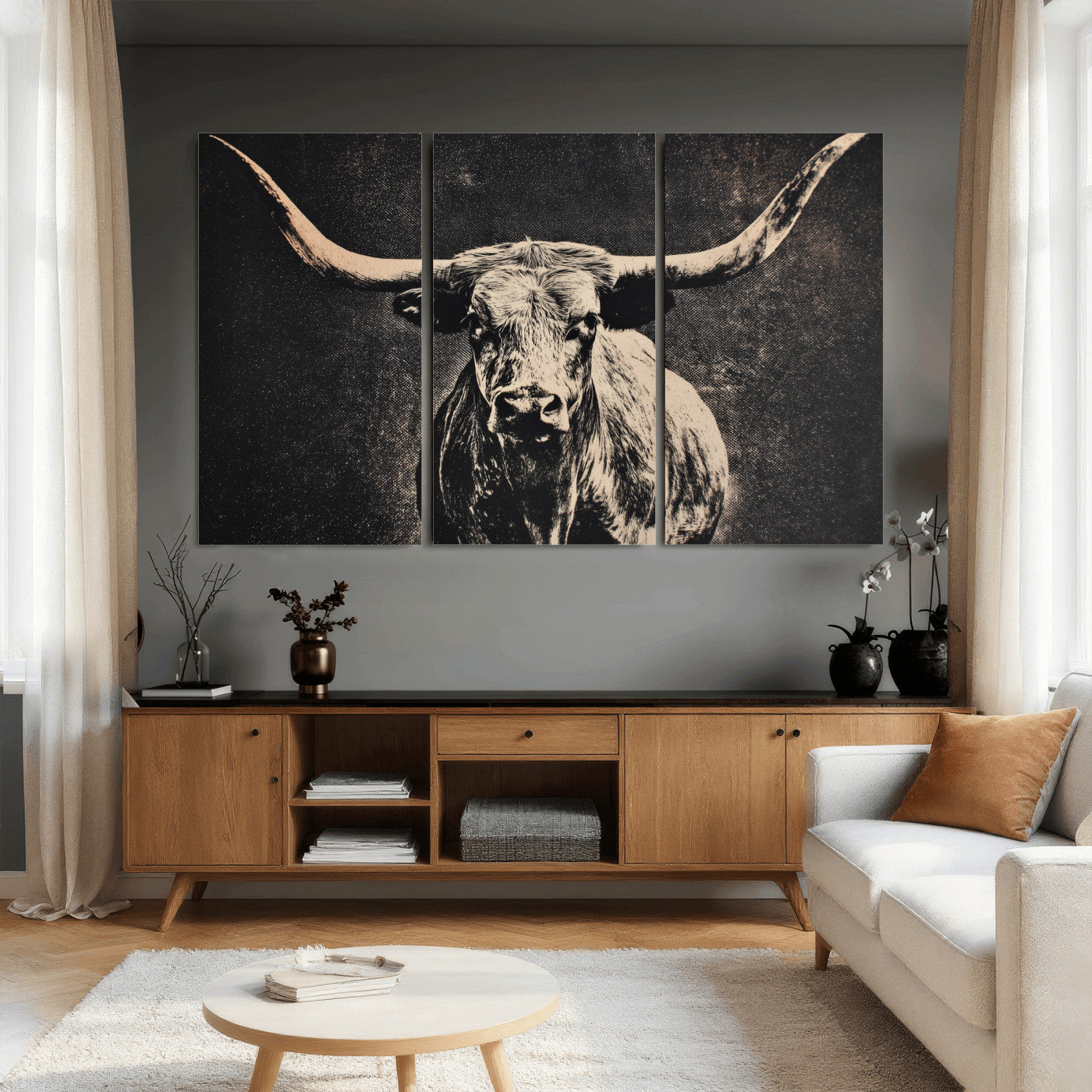 27394218-MGV-CV-36X24 - Vintage Texas Longhorn Bull Wall Art Canvas Print, Cow Portrait Photography Print, Framed Wall Art Ready to Hang