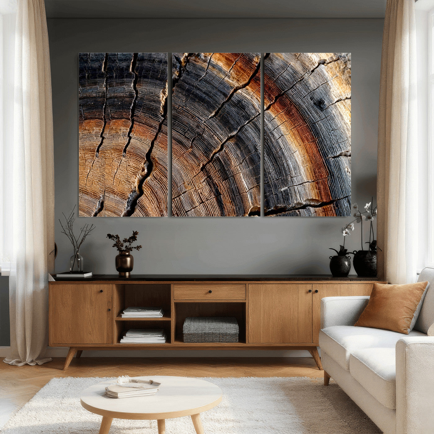 92693966E-MGV-CV-36X24 - Framed Large Abstract Wood Grain Canvas Print, Tree Ring Pattern Wall Art, Framed Canvas Ready to Hang