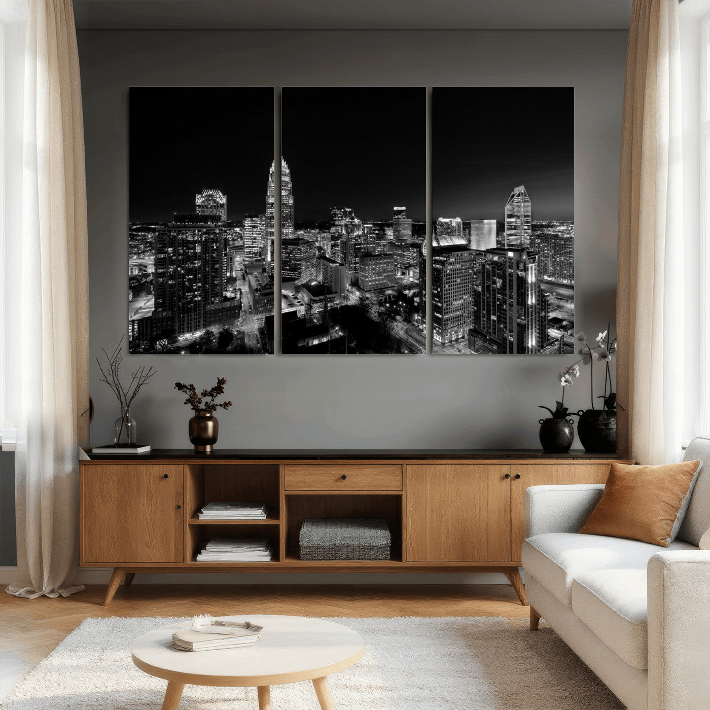 68329345-MGV-CV-36X24 - Atlanta Skyline Wall Art Canvas Print, Atlanta Downtown Night Cityscape Print for Modern Urban Wall Decor