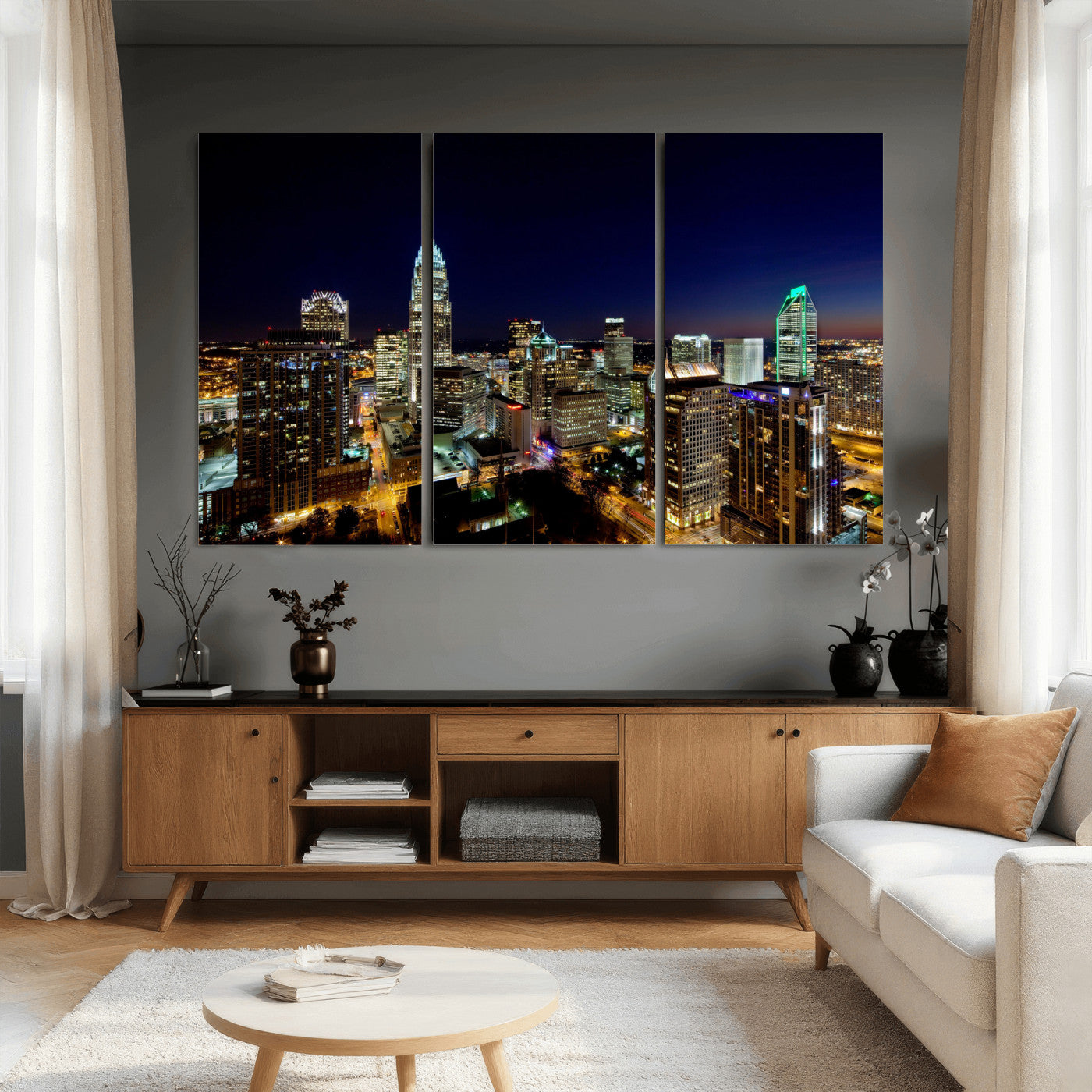 47163738-MGV-CV-36X24 - Atlanta Skyline Wall Art Canvas Print, Atlanta Downtown Night Cityscape Print for Modern Urban Wall Decor