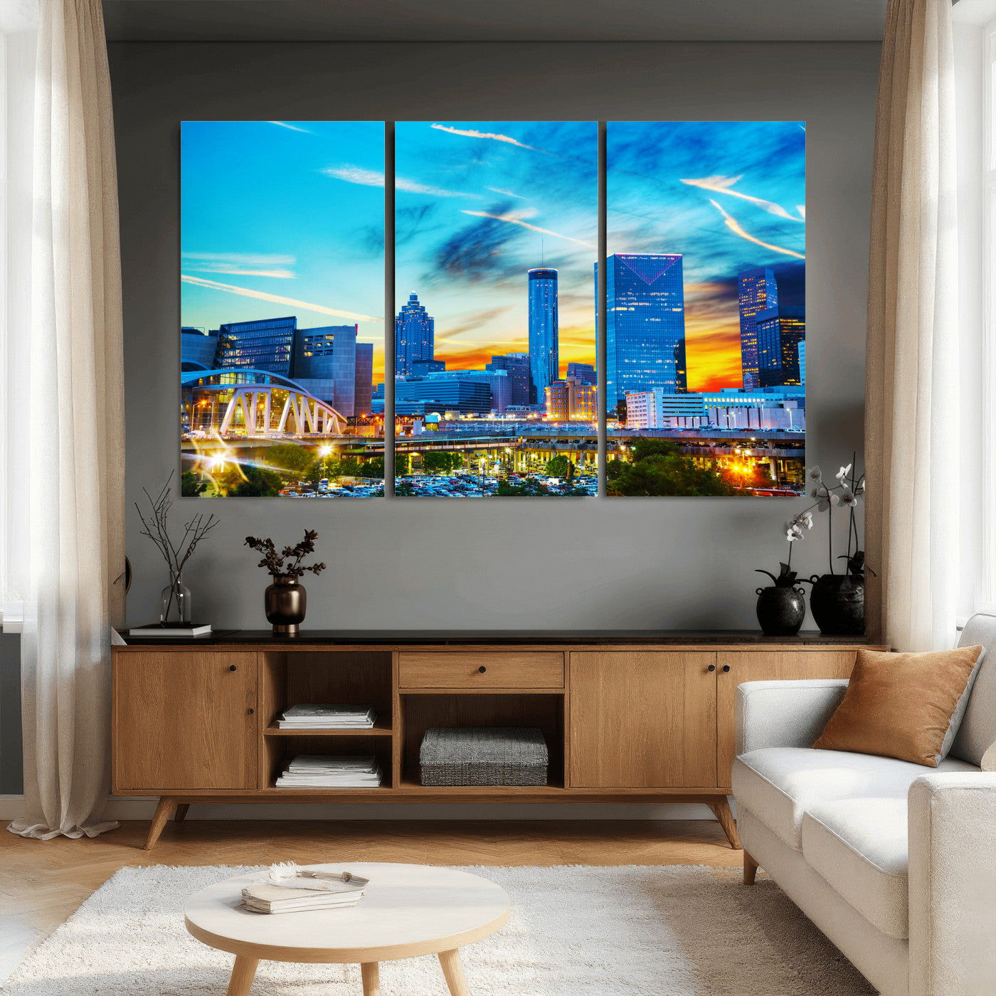 23097797-MGV-CV-36X24 - Atlanta Skyline Wall Art Canvas Print, Atlanta Downtown Night Cityscape Print for Modern Urban Wall Decor