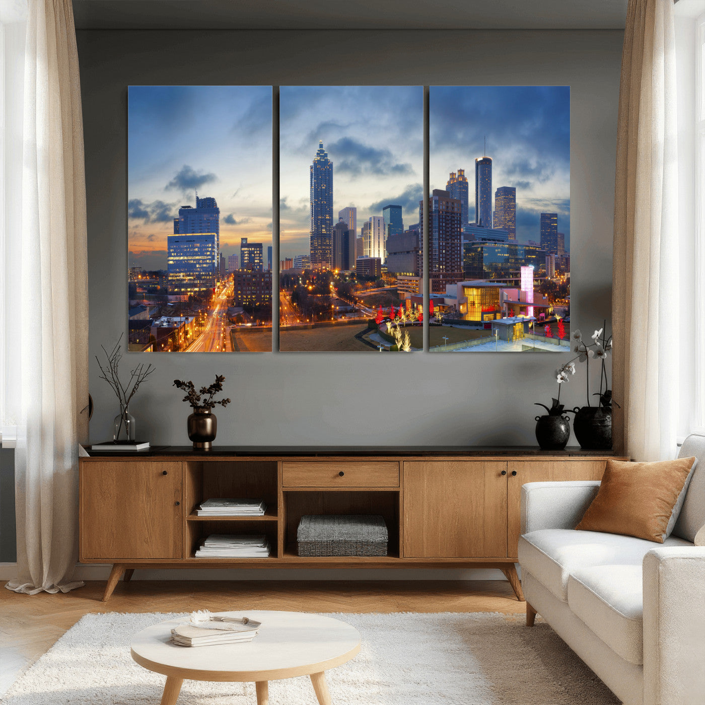 18461309-MGV-CV-36X24 - Atlanta Skyline Wall Art Canvas Print, Atlanta Downtown Night Cityscape Print for Modern Urban Wall Decor