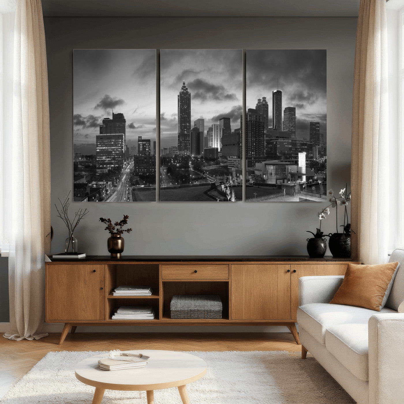91959506-MGV-CV-36X24 - Atlanta Skyline Wall Art Canvas Print, Atlanta Downtown Night Cityscape Print for Modern Urban Wall Decor