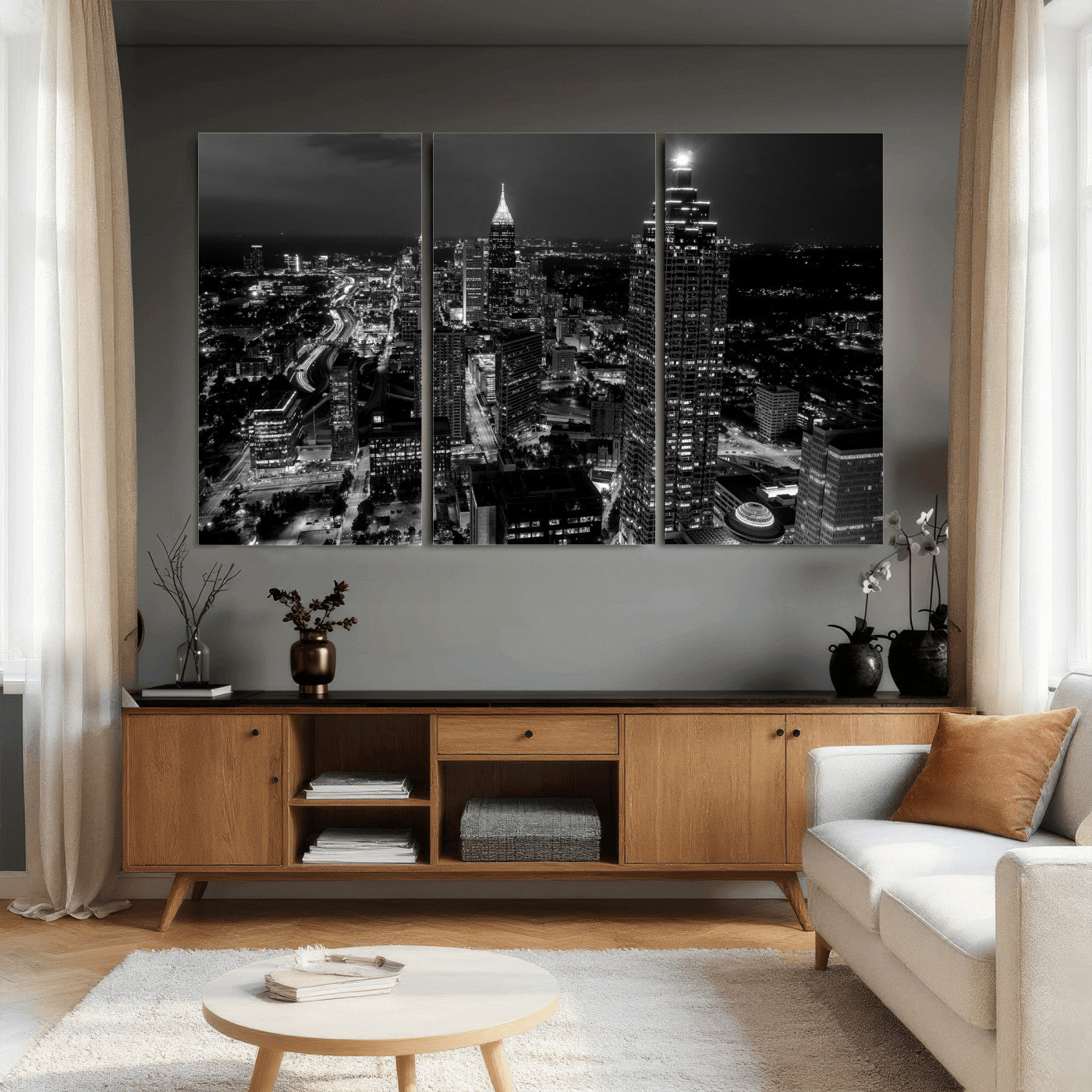 56773510-MGV-CV-36X24 - Atlanta Skyline Wall Art Canvas Print, Atlanta Downtown Night Cityscape Print for Modern Urban Wall Decor